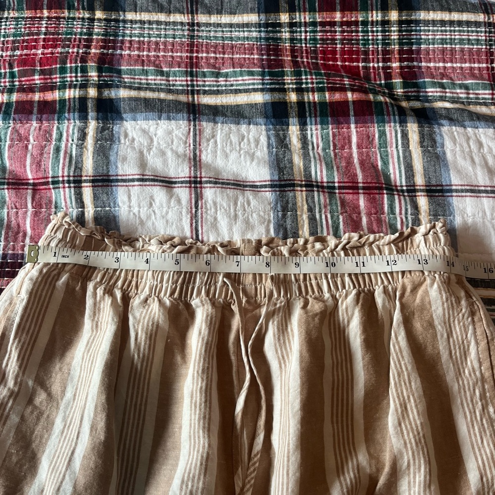Madewell Smocked Huston Beige and White Striped Drawstring Wide-Leg Pants - Picture 4 of 7